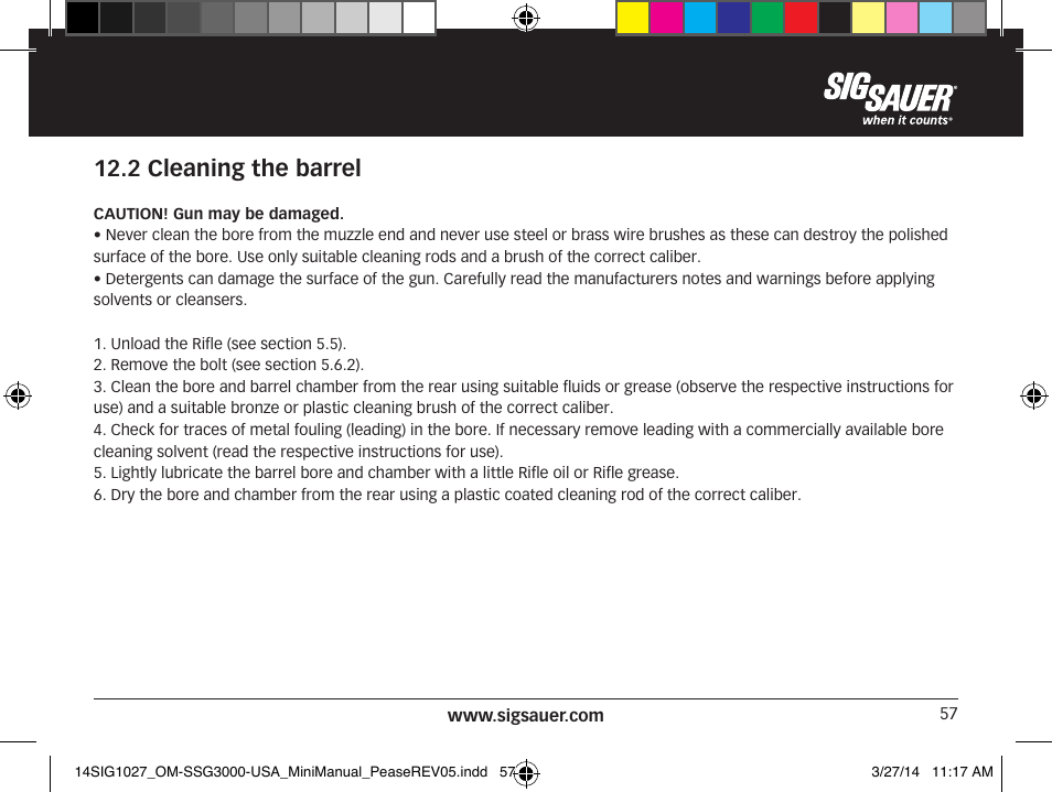 2 cleaning the barrel | SIG SAUER SSG 3000 User Manual | Page 57 / 72