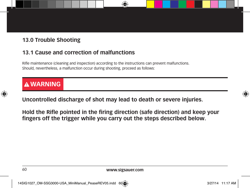 Warning | SIG SAUER SSG 3000 User Manual | Page 60 / 72