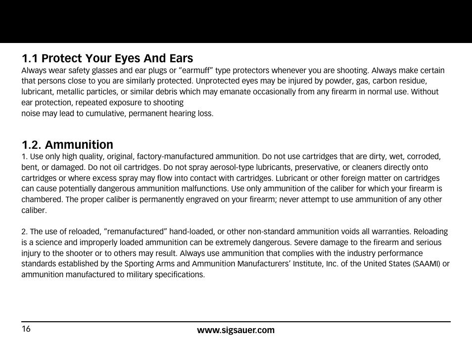 1 protect your eyes and ears, Ammunition | SIG SAUER SIG516 Rifle User Manual | Page 16 / 96