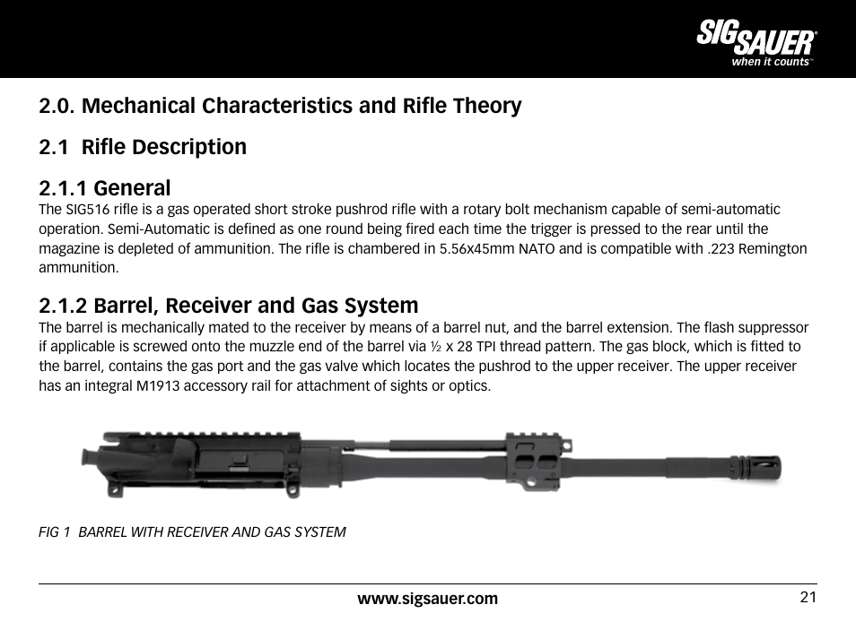 2 barrel, receiver and gas system | SIG SAUER SIG516 Rifle User Manual | Page 21 / 96