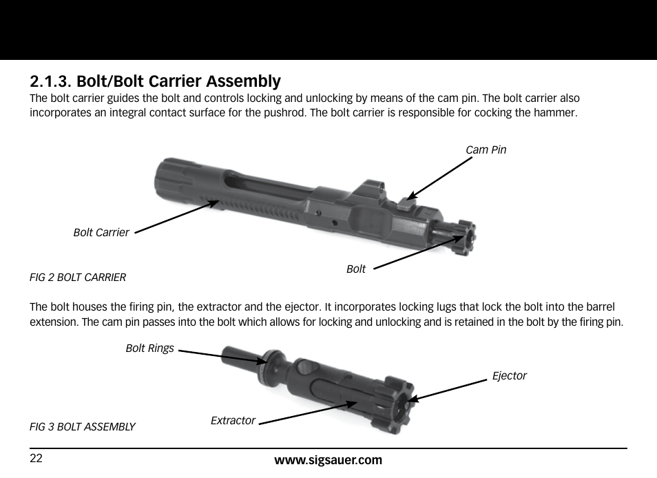 Bolt/bolt carrier assembly | SIG SAUER SIG516 Rifle User Manual | Page 22 / 96