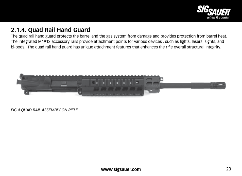 Quad rail hand guard | SIG SAUER SIG516 Rifle User Manual | Page 23 / 96