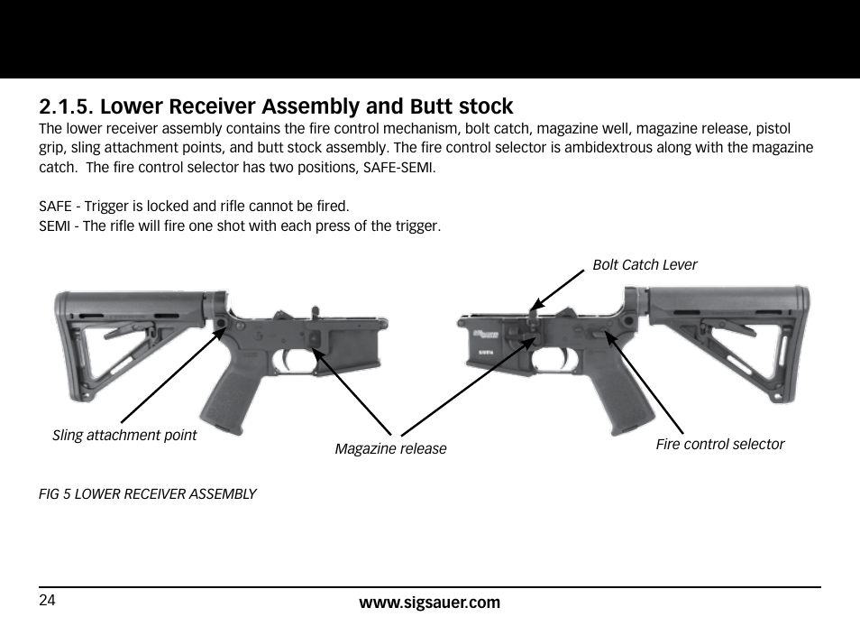 Lower receiver assembly and butt stock | SIG SAUER SIG516 Rifle User Manual | Page 24 / 96