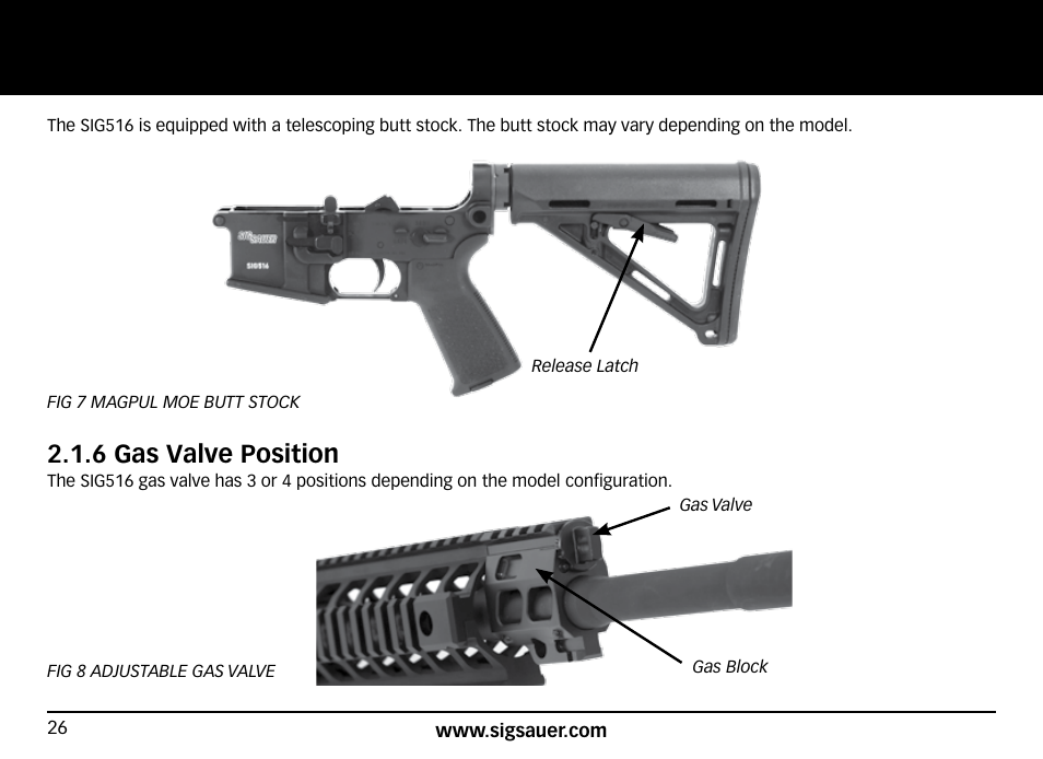 6 gas valve position | SIG SAUER SIG516 Rifle User Manual | Page 26 / 96