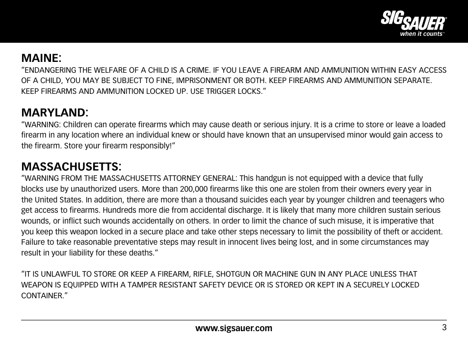 Maine, Maryland, Massachusetts | SIG SAUER SIG516 Rifle User Manual | Page 3 / 96