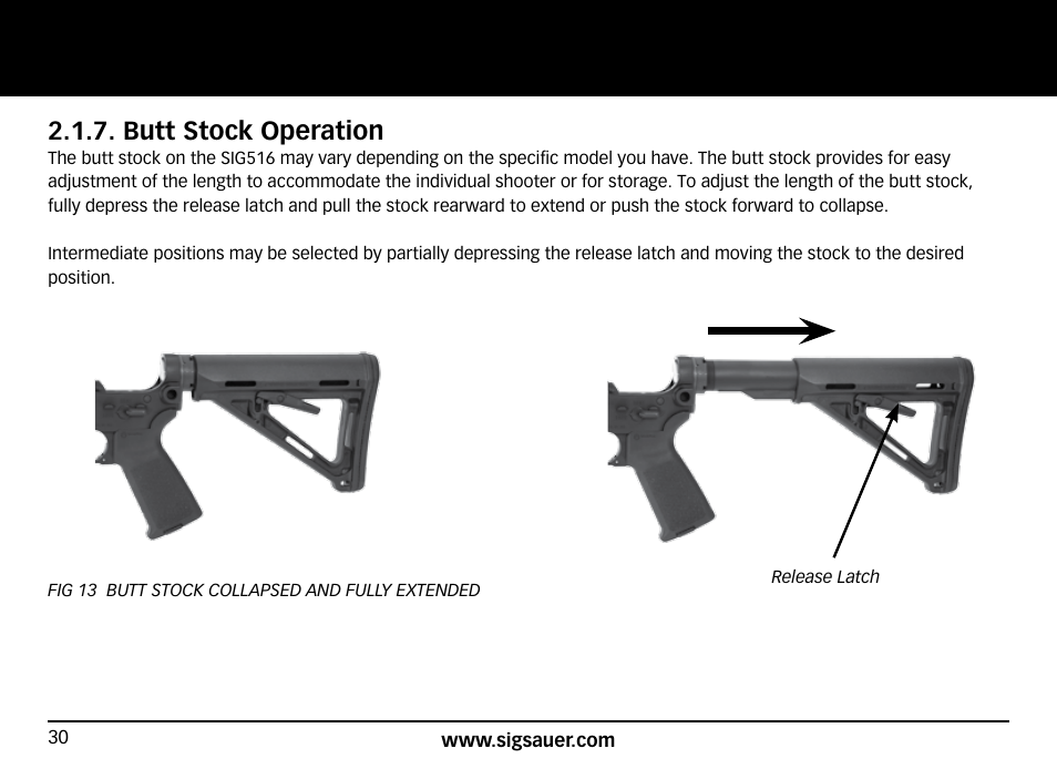 Butt stock operation | SIG SAUER SIG516 Rifle User Manual | Page 30 / 96