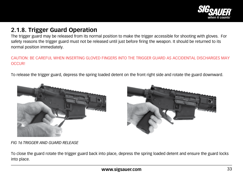 Trigger guard operation | SIG SAUER SIG516 Rifle User Manual | Page 33 / 96