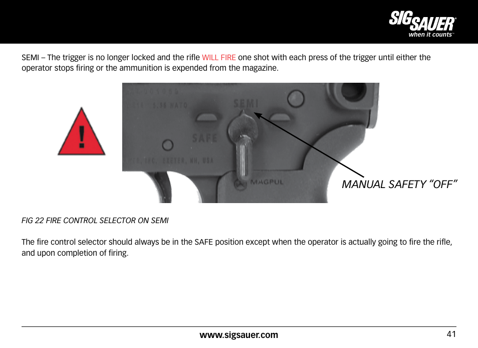 Manual safety “off | SIG SAUER SIG516 Rifle User Manual | Page 41 / 96