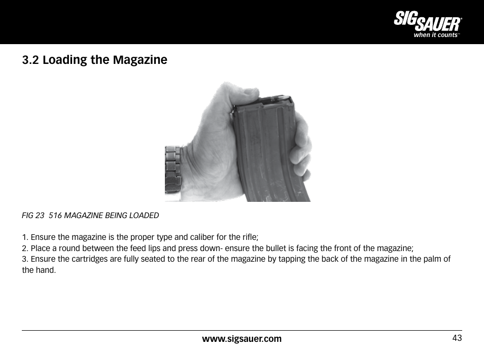 2 loading the magazine | SIG SAUER SIG516 Rifle User Manual | Page 43 / 96
