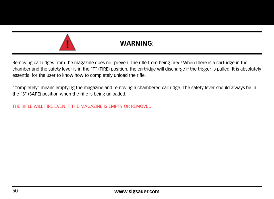 Warning | SIG SAUER SIG516 Rifle User Manual | Page 50 / 96