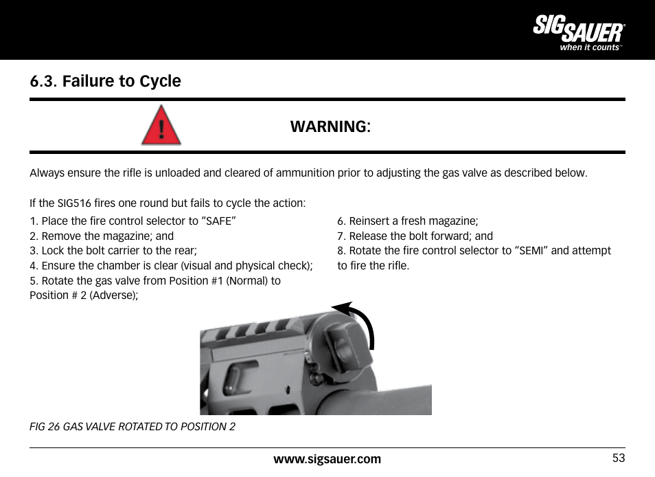 Failure to cycle warning | SIG SAUER SIG516 Rifle User Manual | Page 53 / 96
