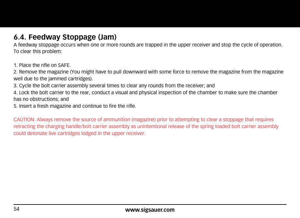 Feedway stoppage (jam) | SIG SAUER SIG516 Rifle User Manual | Page 54 / 96