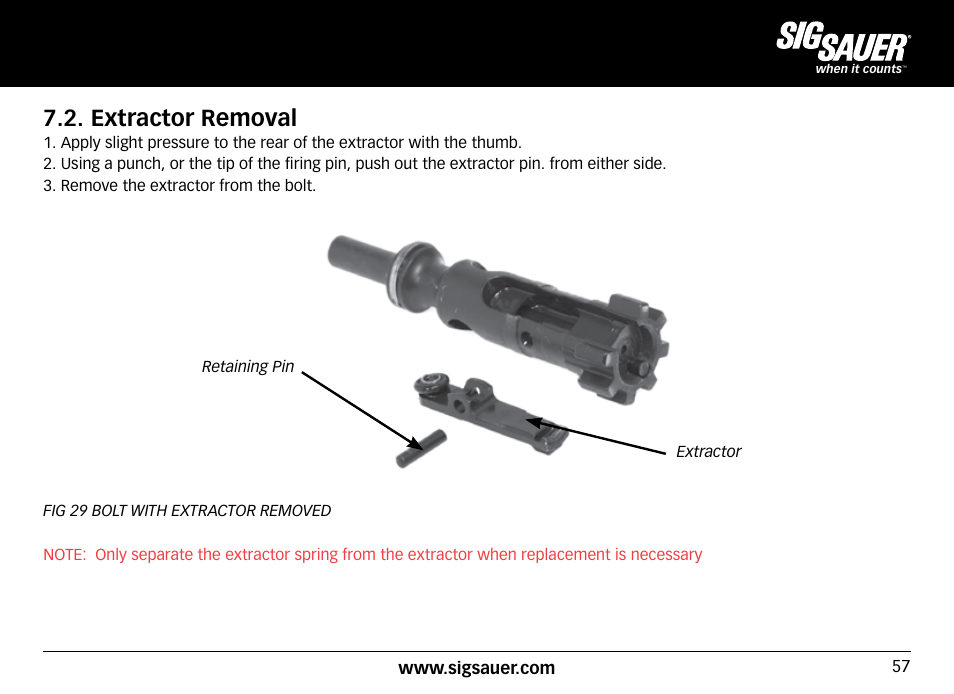 Extractor removal | SIG SAUER SIG516 Rifle User Manual | Page 57 / 96