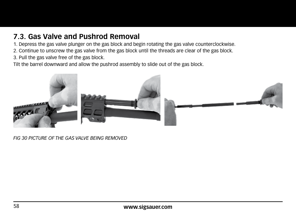 Gas valve and pushrod removal | SIG SAUER SIG516 Rifle User Manual | Page 58 / 96