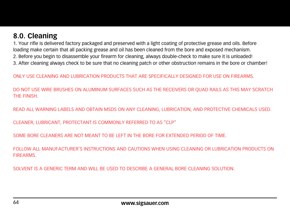 Cleaning | SIG SAUER SIG516 Rifle User Manual | Page 64 / 96