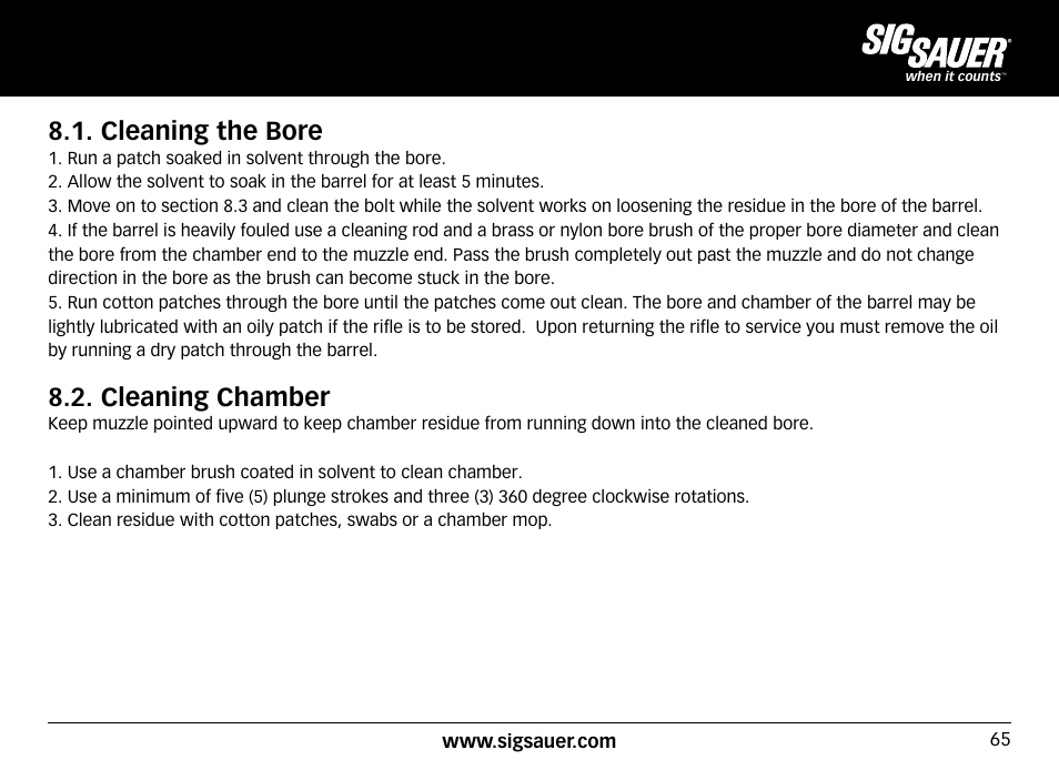 Cleaning the bore, Cleaning chamber | SIG SAUER SIG516 Rifle User Manual | Page 65 / 96