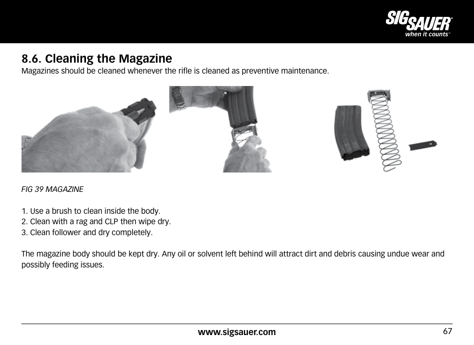 Cleaning the magazine | SIG SAUER SIG516 Rifle User Manual | Page 67 / 96
