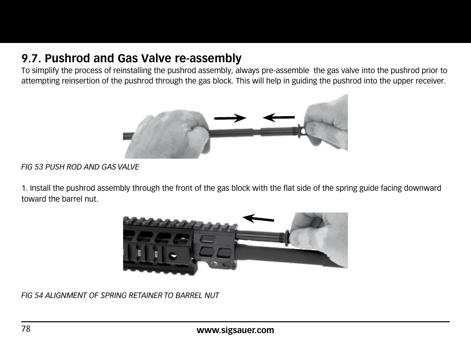 Pushrod and gas valve re-assembly | SIG SAUER SIG516 Rifle User Manual | Page 78 / 96
