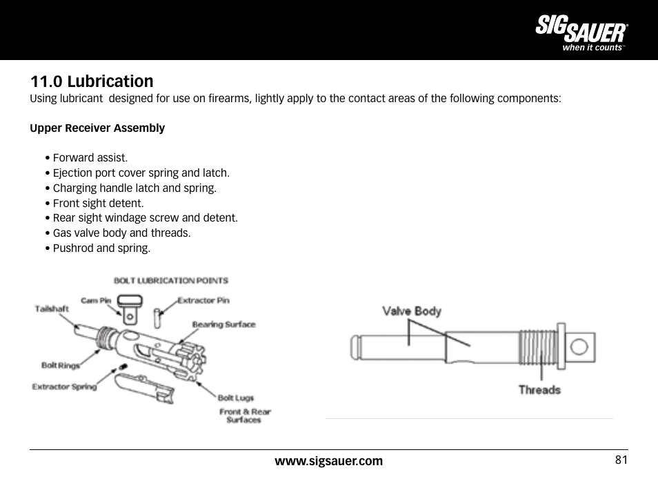 0 lubrication | SIG SAUER SIG516 Rifle User Manual | Page 81 / 96