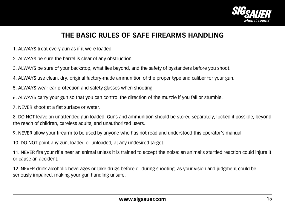The basic rules of safe firearms handling | SIG SAUER SIG716 Rifle User Manual | Page 15 / 96
