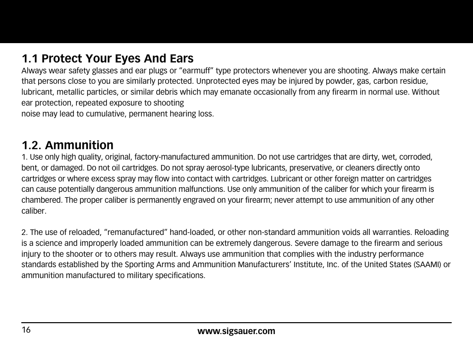 1 protect your eyes and ears, Ammunition | SIG SAUER SIG716 Rifle User Manual | Page 16 / 96
