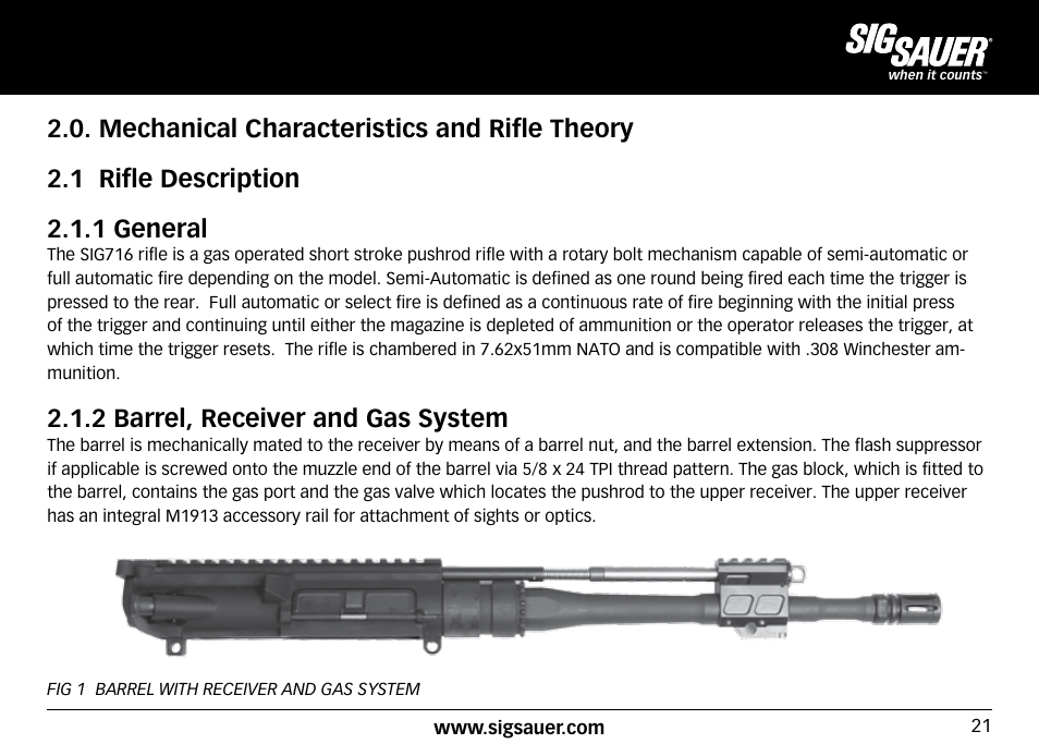 2 barrel, receiver and gas system | SIG SAUER SIG716 Rifle User Manual | Page 21 / 96