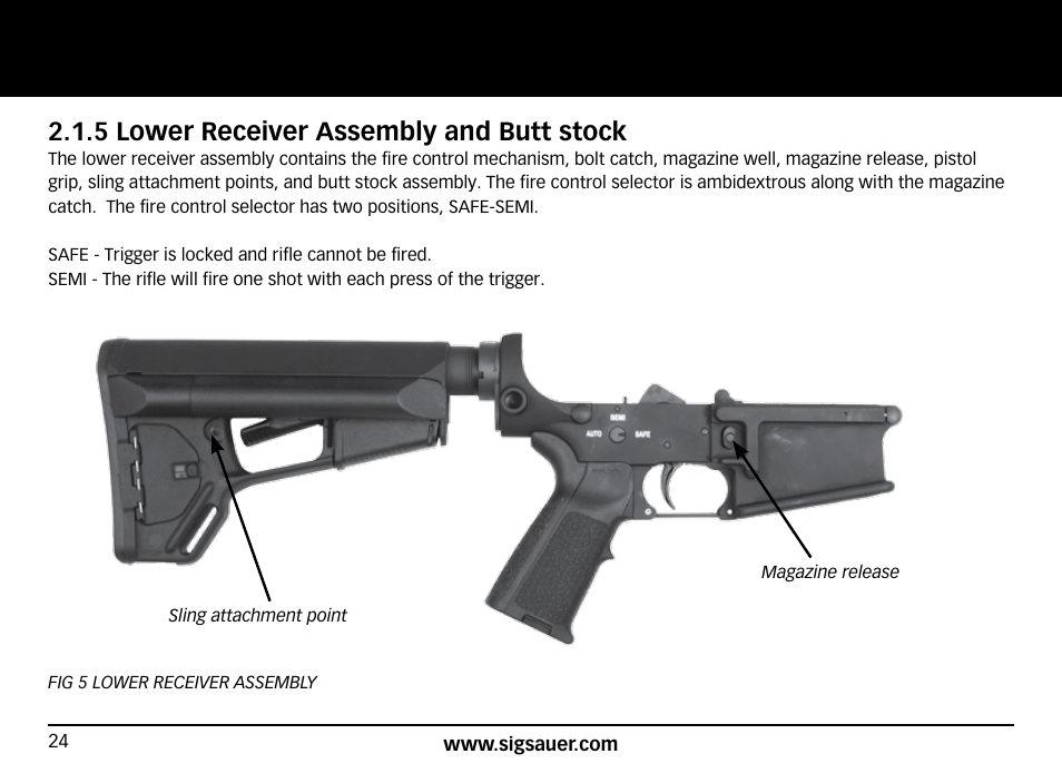 5 lower receiver assembly and butt stock | SIG SAUER SIG716 Rifle User Manual | Page 24 / 96