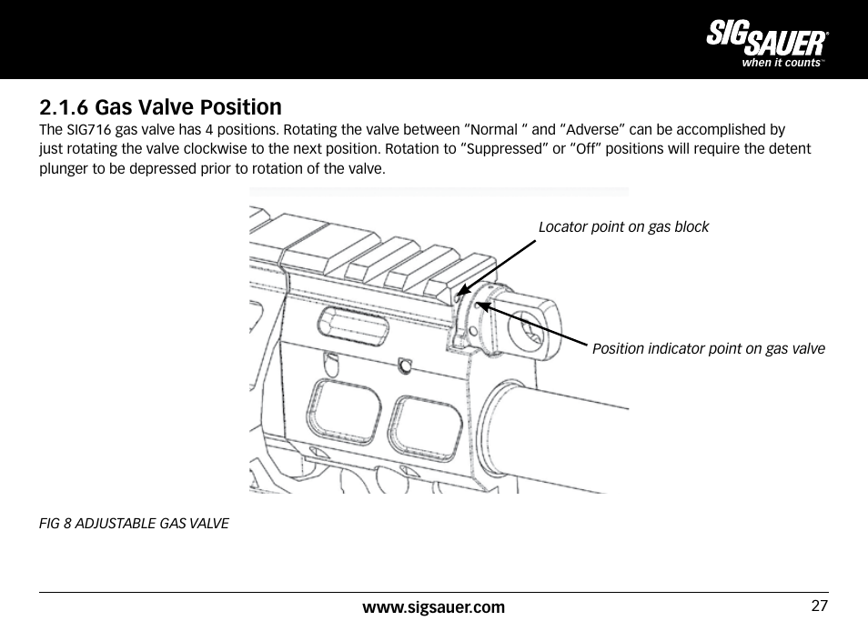 6 gas valve position | SIG SAUER SIG716 Rifle User Manual | Page 27 / 96
