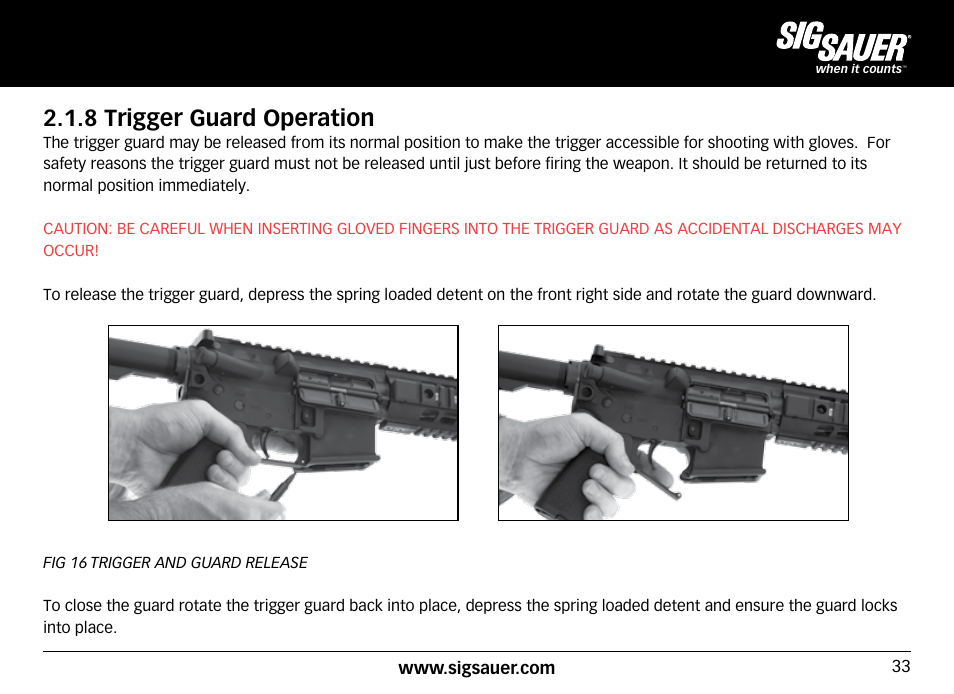 8 trigger guard operation | SIG SAUER SIG716 Rifle User Manual | Page 33 / 96