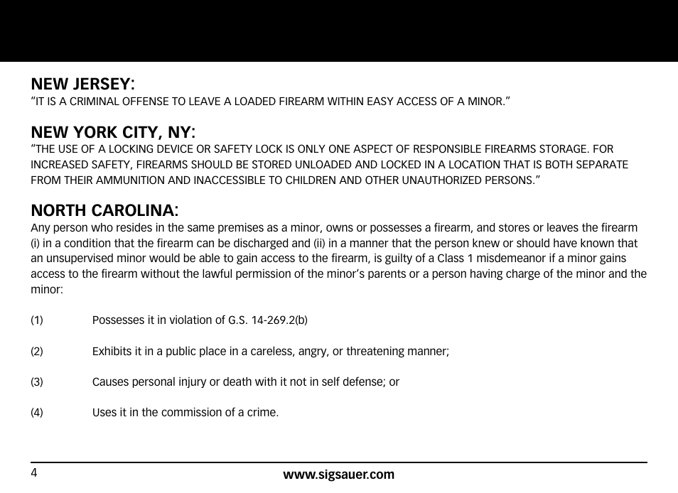New jersey, New york city, ny, North carolina | SIG SAUER SIG716 Rifle User Manual | Page 4 / 96