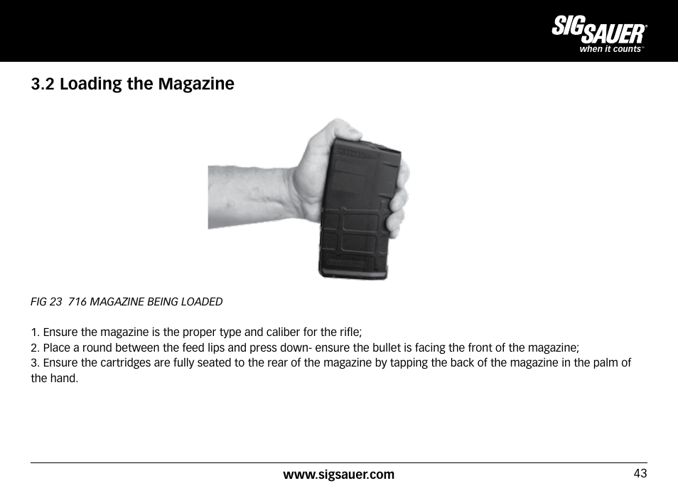 2 loading the magazine | SIG SAUER SIG716 Rifle User Manual | Page 43 / 96