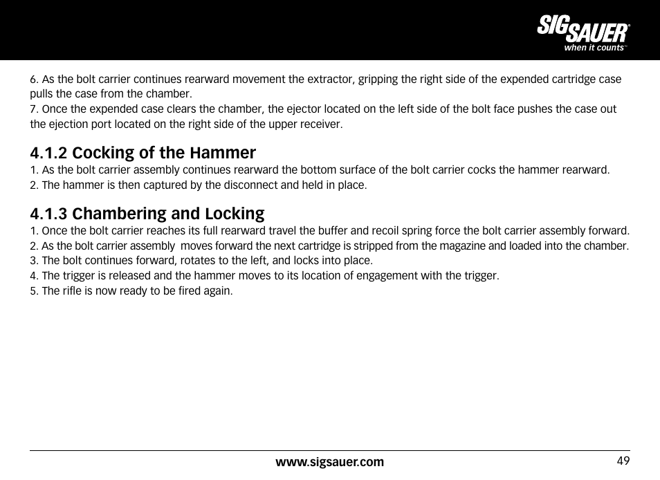 2 cocking of the hammer, 3 chambering and locking | SIG SAUER SIG716 Rifle User Manual | Page 49 / 96