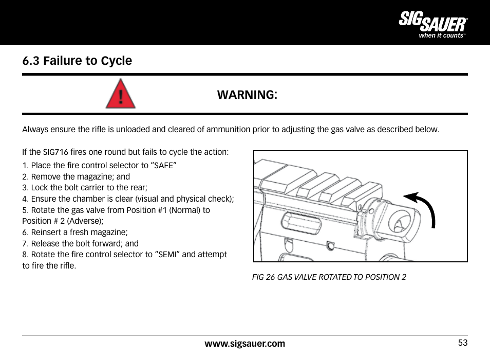 3 failure to cycle warning | SIG SAUER SIG716 Rifle User Manual | Page 53 / 96