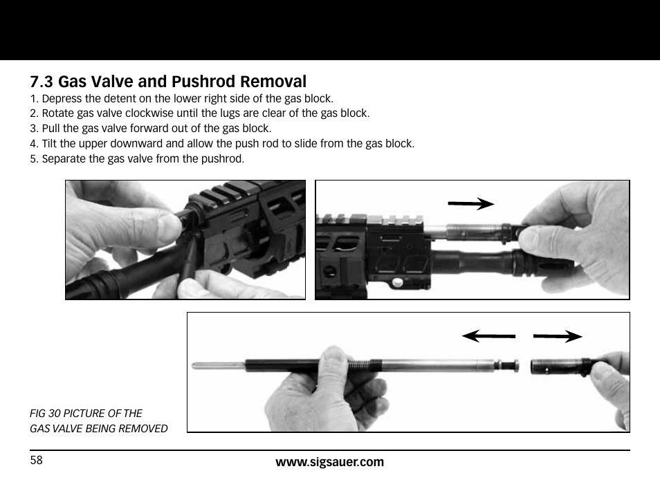 3 gas valve and pushrod removal | SIG SAUER SIG716 Rifle User Manual | Page 58 / 96