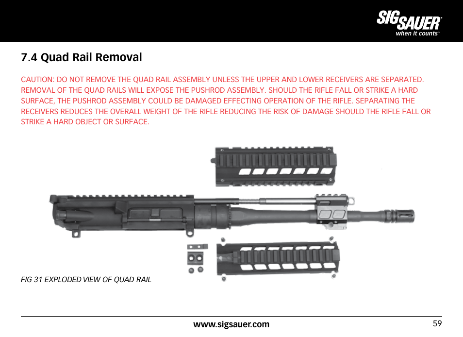 4 quad rail removal | SIG SAUER SIG716 Rifle User Manual | Page 59 / 96