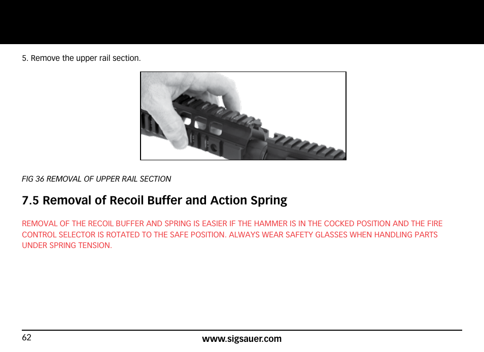 5 removal of recoil buffer and action spring | SIG SAUER SIG716 Rifle User Manual | Page 62 / 96