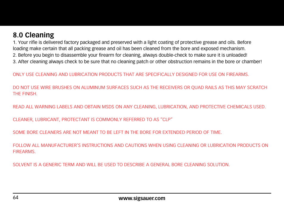 0 cleaning | SIG SAUER SIG716 Rifle User Manual | Page 64 / 96