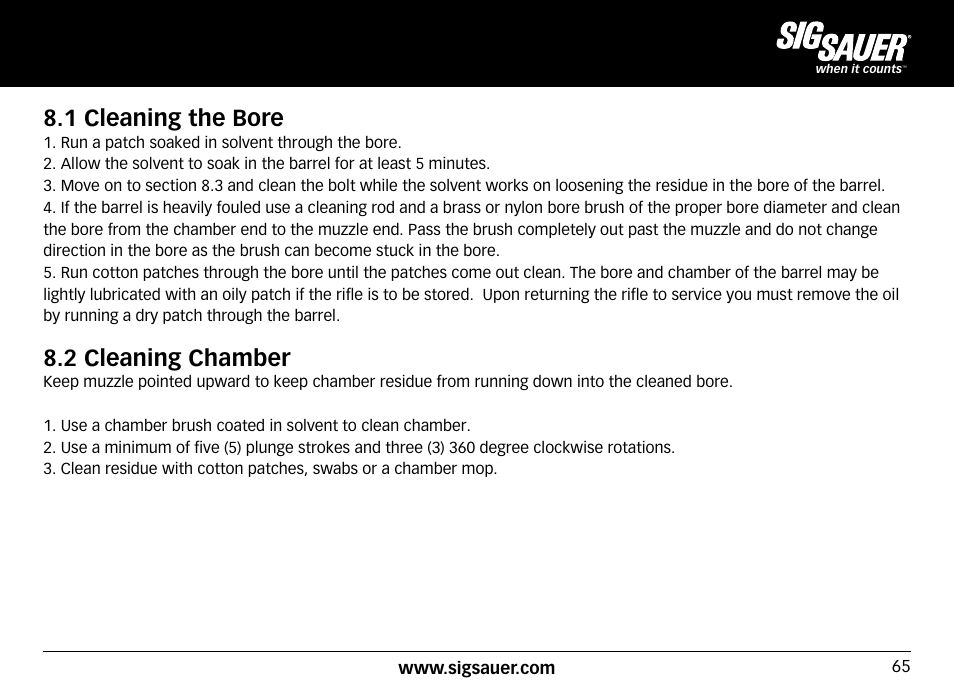 1 cleaning the bore, 2 cleaning chamber | SIG SAUER SIG716 Rifle User Manual | Page 65 / 96