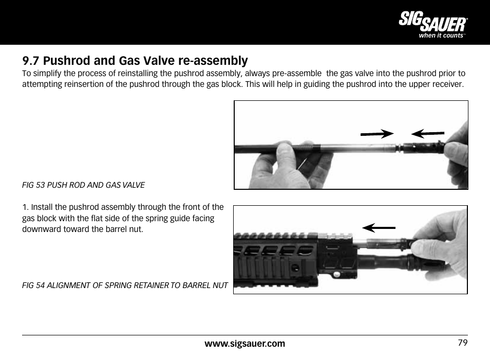 7 pushrod and gas valve re-assembly | SIG SAUER SIG716 Rifle User Manual | Page 79 / 96