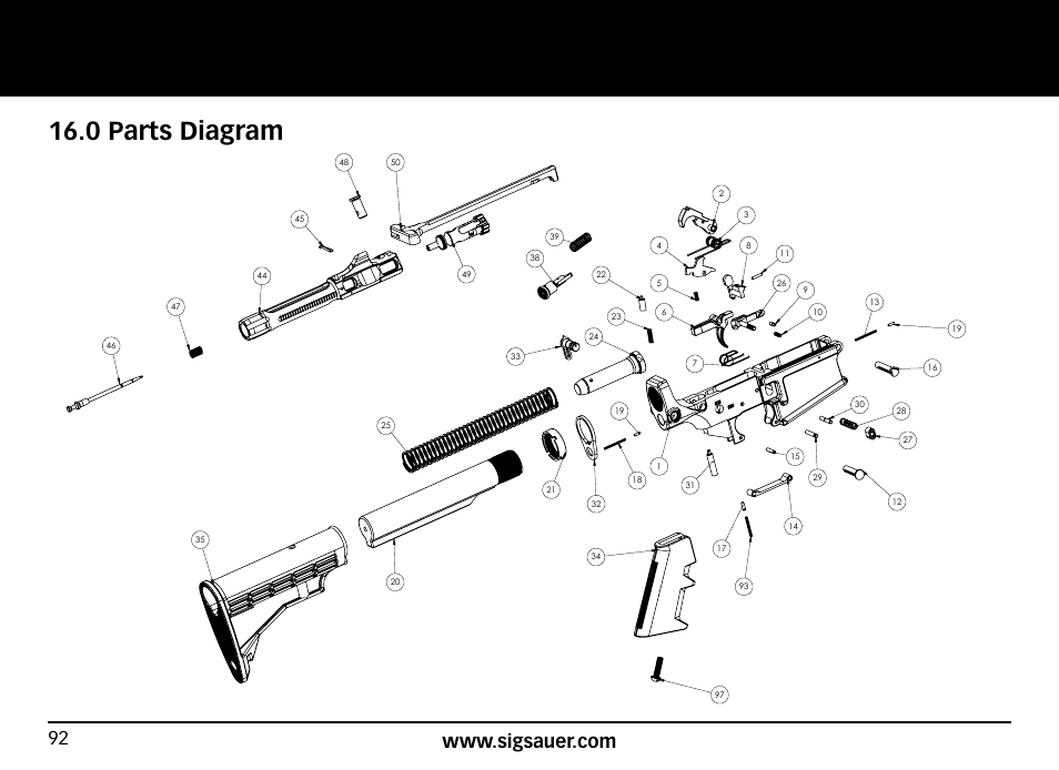 0 parts diagram, 716 exploded assy | SIG SAUER SIG716 Rifle User Manual | Page 92 / 96