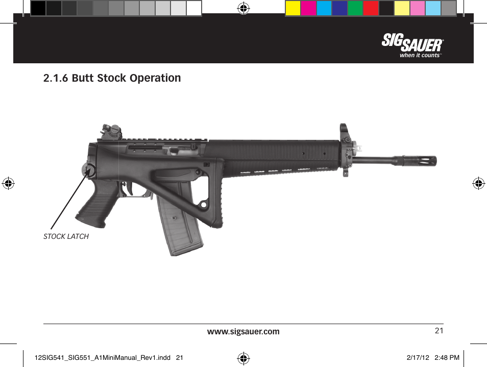 6 butt stock operation | SIG SAUER SIG 551-A1 Rifle User Manual | Page 21 / 100