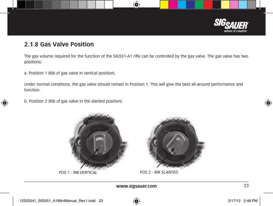 8 gas valve position | SIG SAUER SIG 551-A1 Rifle User Manual | Page 23 / 100