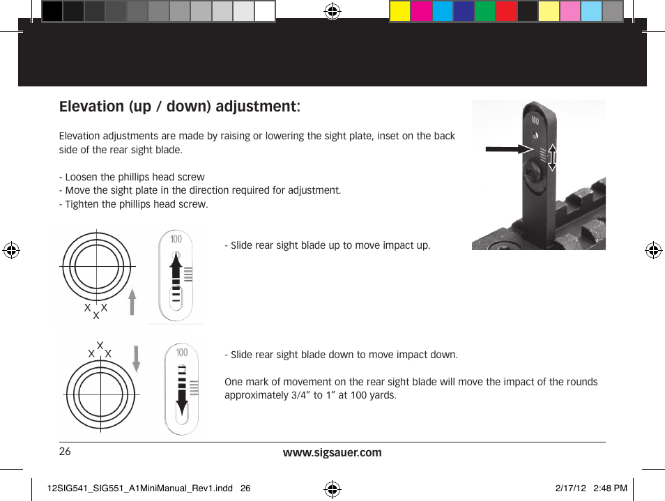 Elevation (up / down) adjustment | SIG SAUER SIG 551-A1 Rifle User Manual | Page 26 / 100