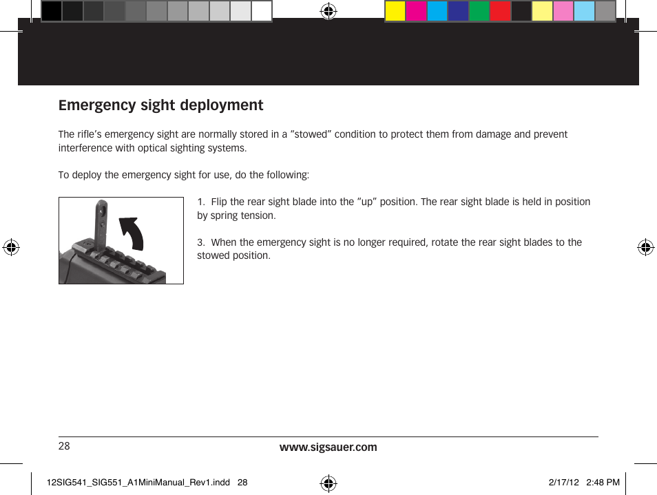 Emergency sight deployment | SIG SAUER SIG 551-A1 Rifle User Manual | Page 28 / 100
