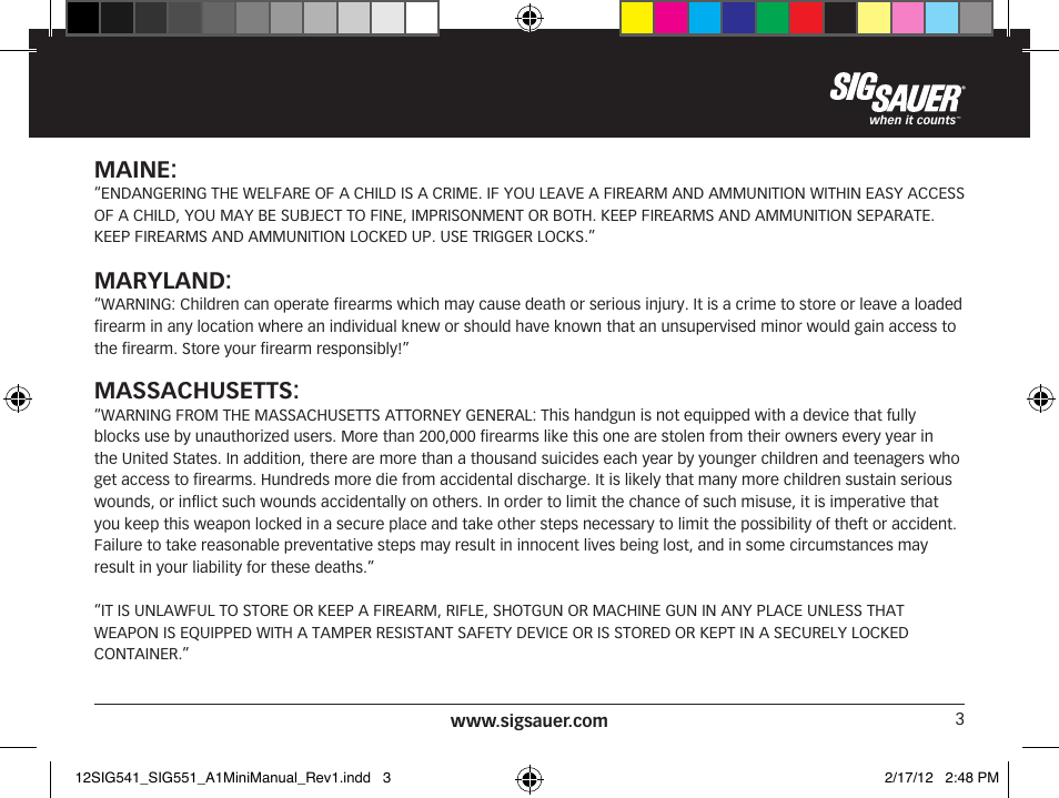 Maine, Maryland, Massachusetts | SIG SAUER SIG 551-A1 Rifle User Manual | Page 3 / 100