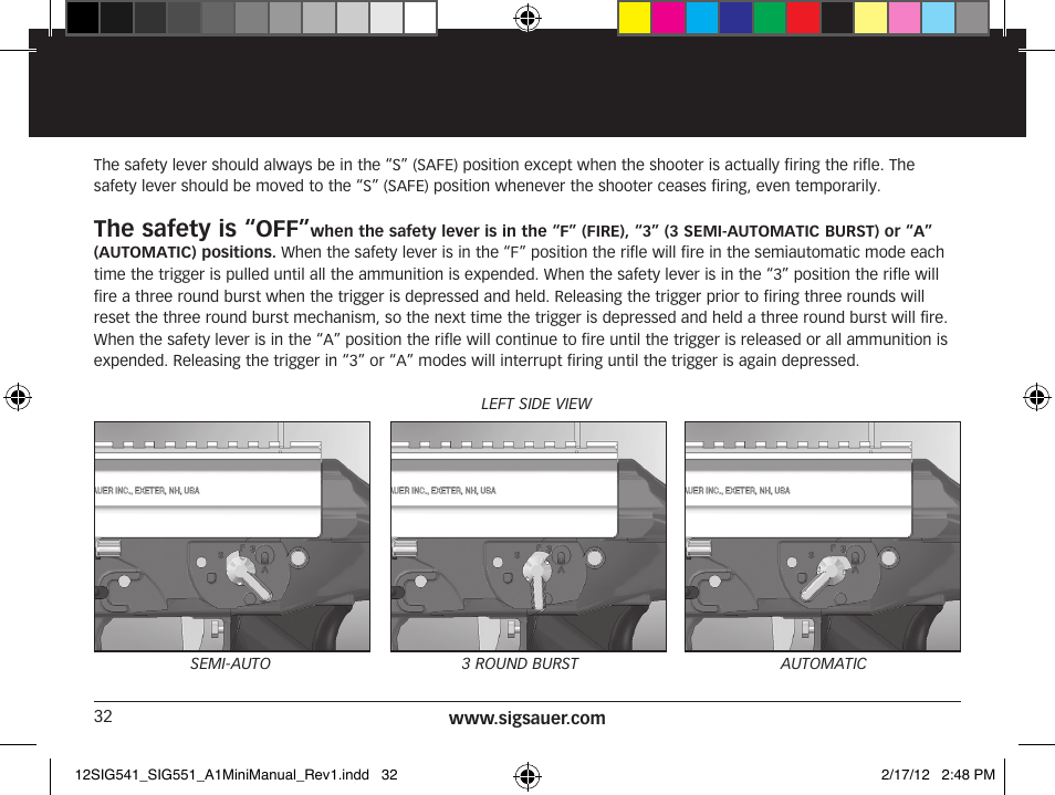 The safety is “off | SIG SAUER SIG 551-A1 Rifle User Manual | Page 32 / 100