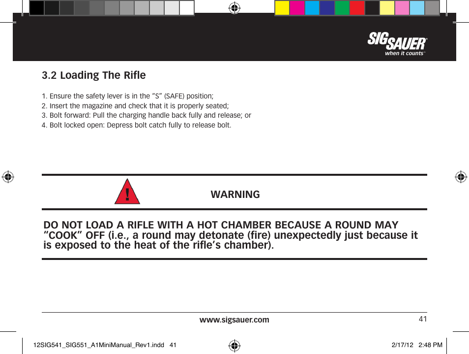 2 loading the rifle | SIG SAUER SIG 551-A1 Rifle User Manual | Page 41 / 100
