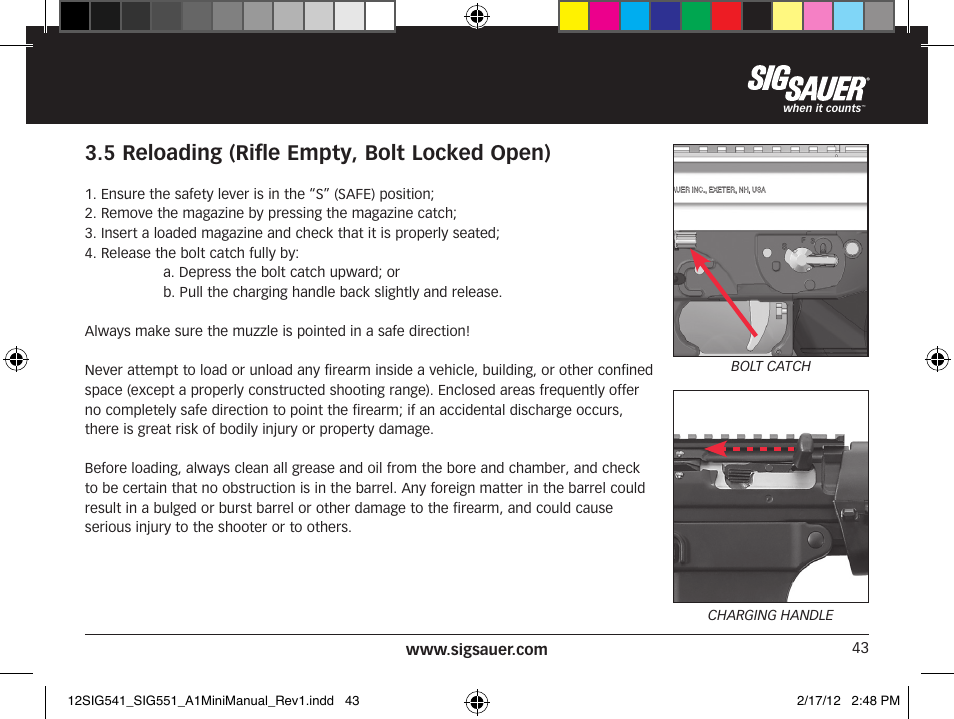 5 reloading (rifle empty, bolt locked open) | SIG SAUER SIG 551-A1 Rifle User Manual | Page 43 / 100