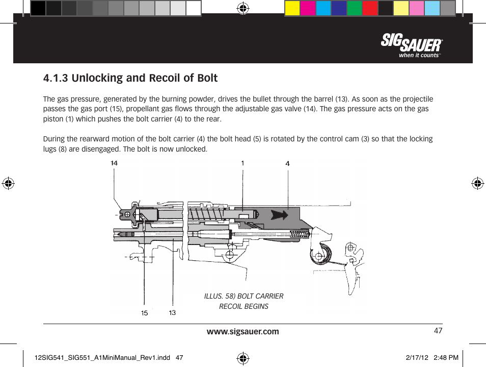 3 unlocking and recoil of bolt | SIG SAUER SIG 551-A1 Rifle User Manual | Page 47 / 100
