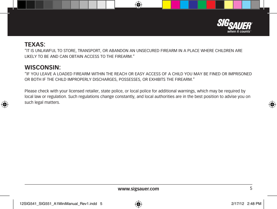 Texas, Wisconsin | SIG SAUER SIG 551-A1 Rifle User Manual | Page 5 / 100